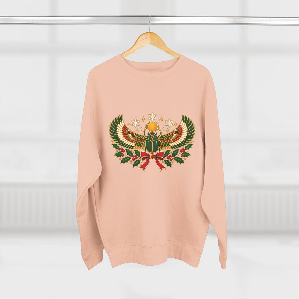 Egyptian Scarab Holiday Sweatshirt — Festive Scarab & Wreath Crewneck Printify