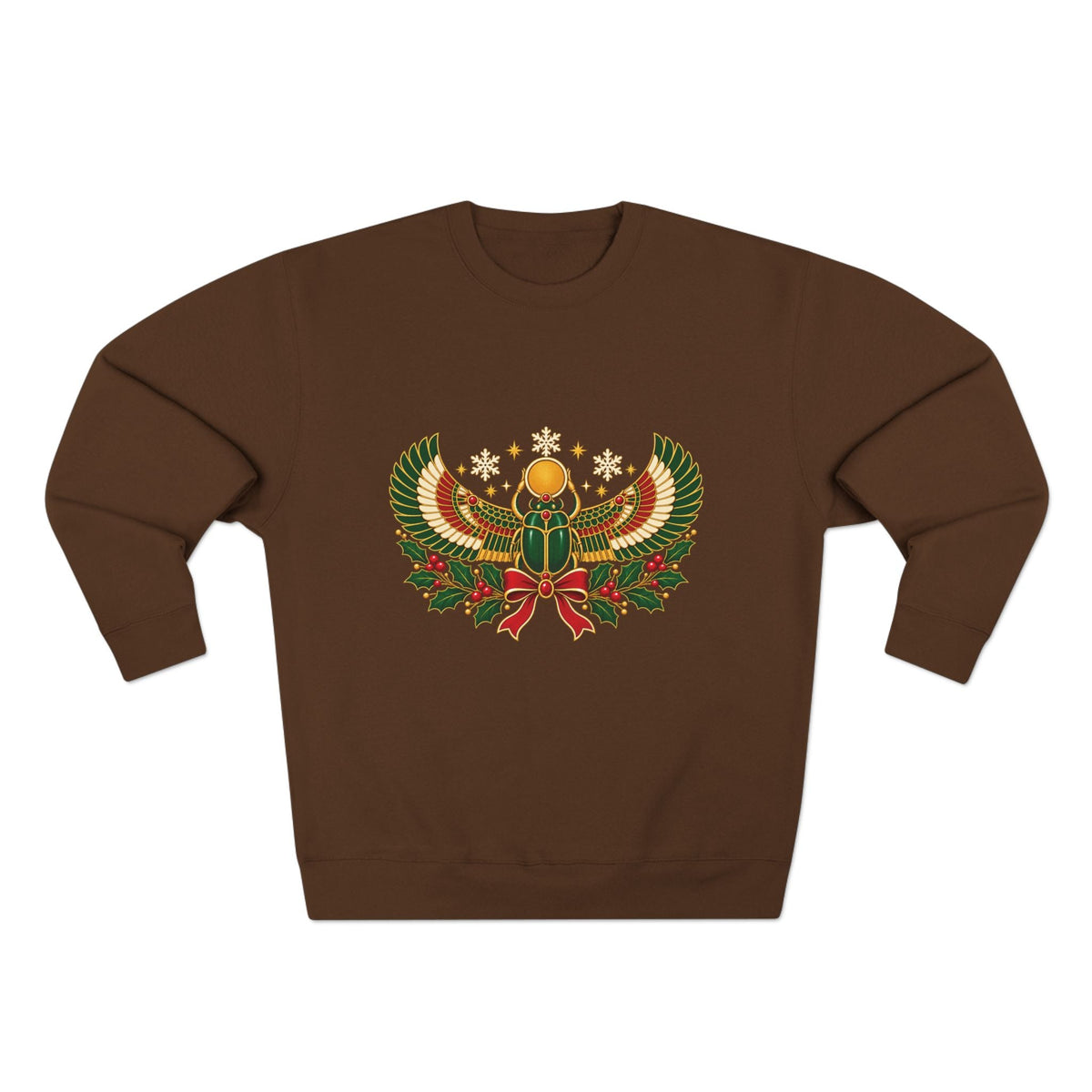 Egyptian Scarab Holiday Sweatshirt — Festive Scarab & Wreath Crewneck Printify