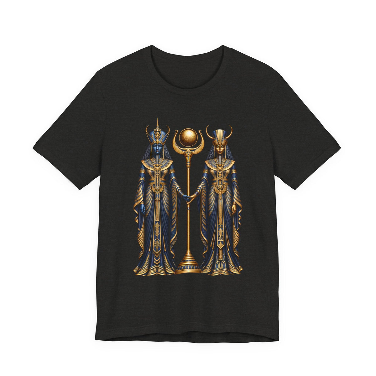 Egyptian Goddess Duo T-Shirt — Ankh & Sun Staff Graphic Tee Printify