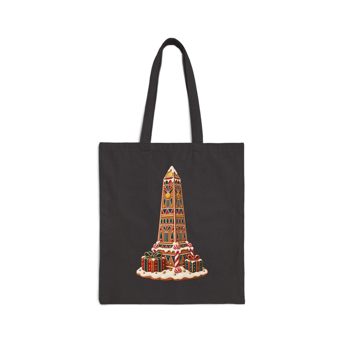 Gingerbread Obelisk Christmas Canvas Tote — Egyptian Holiday Printify