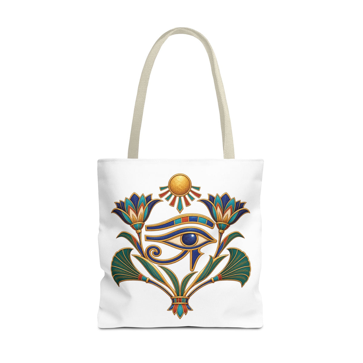 Eye of Horus and lotus Egyptian heritage all-over print tote bag