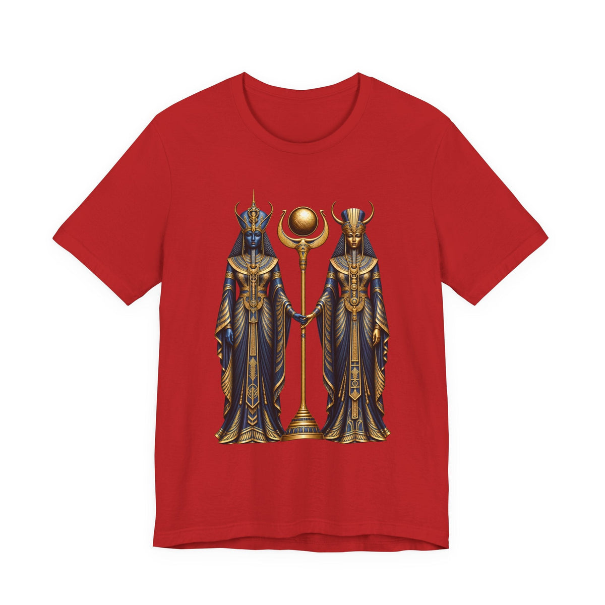 Egyptian Goddess Duo T-Shirt — Ankh & Sun Staff Graphic Tee Printify