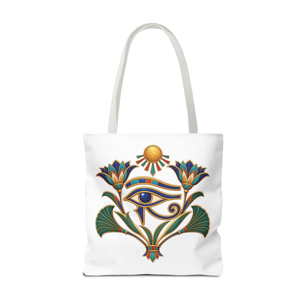 Eye of Horus and lotus Egyptian heritage all-over print tote bag