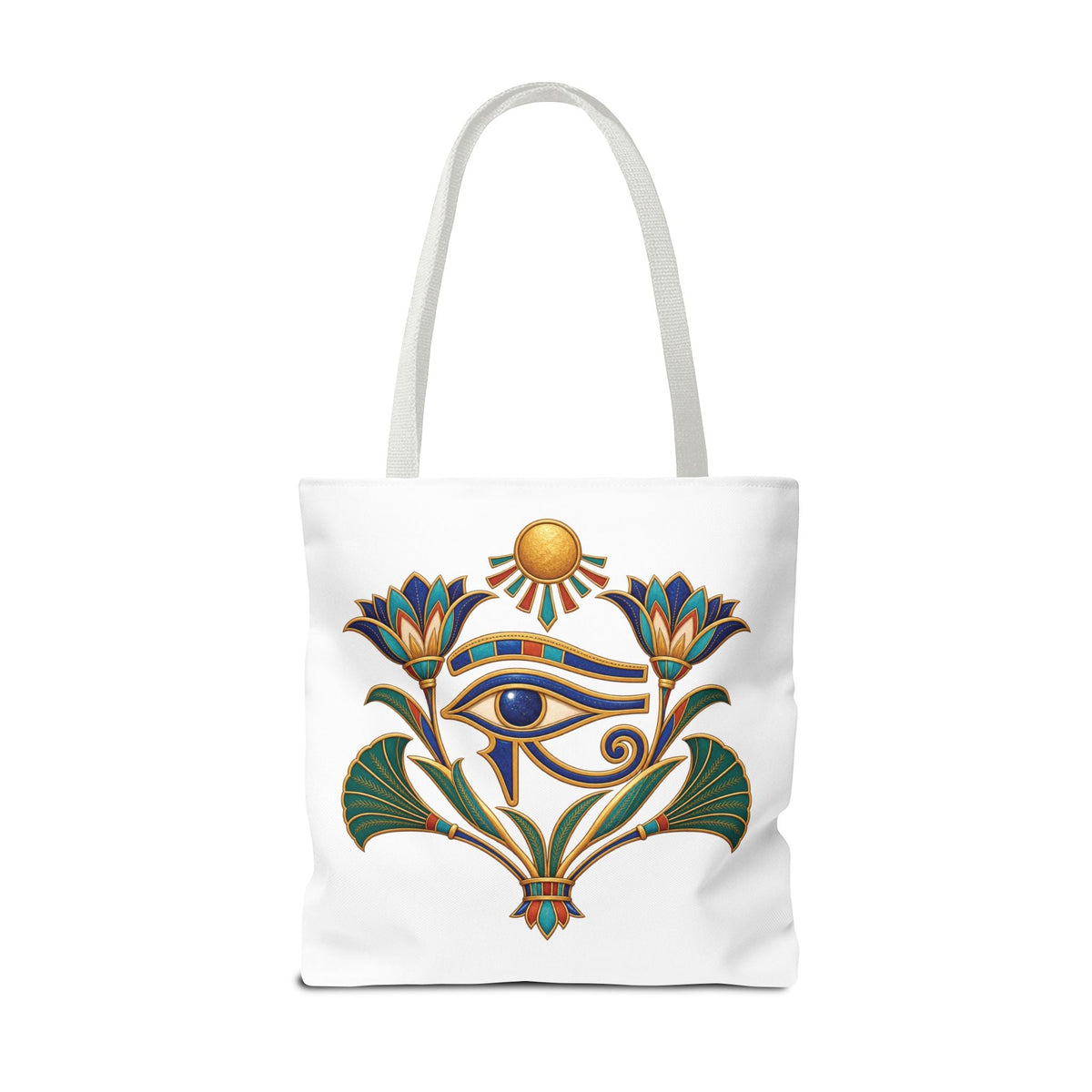 Eye of Horus and lotus Egyptian heritage all-over print tote bag