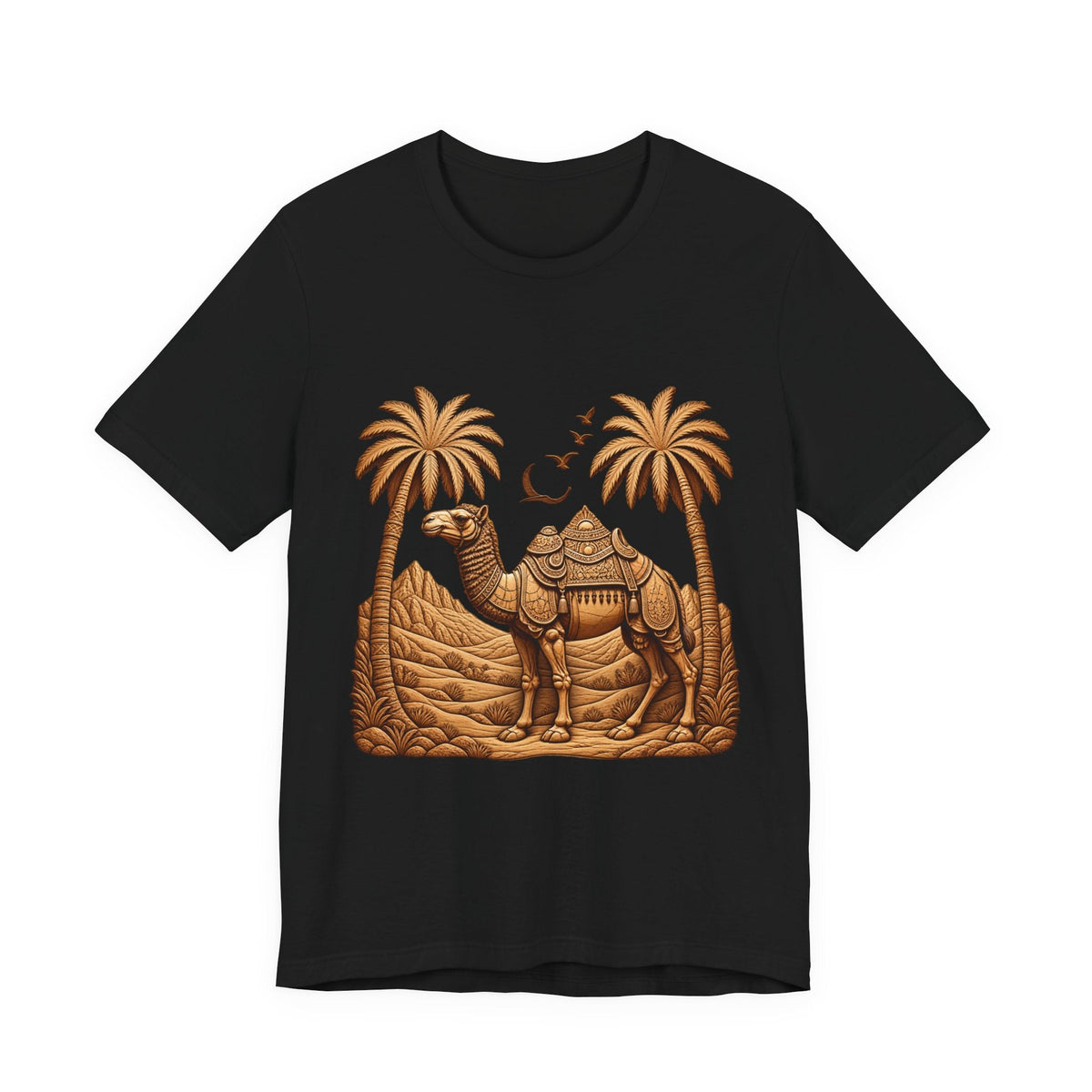Camel Oasis T-Shirt — Egyptian Desert Palm Graphic Tee Printify