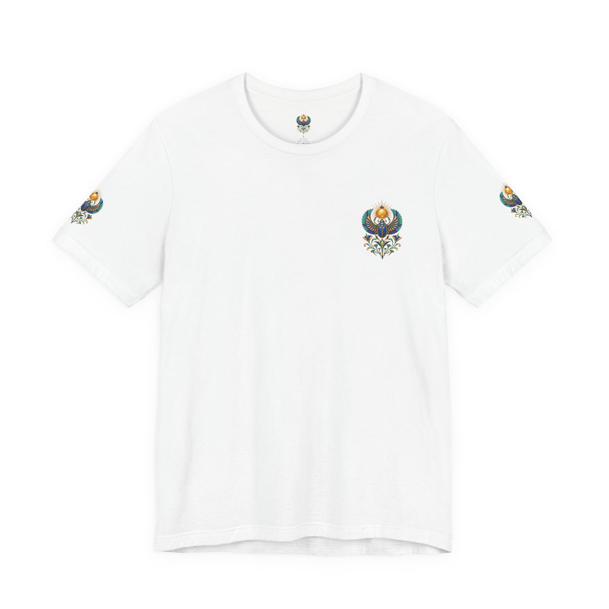 Scarabs & Sun Egyptian Scarab T-Shirt — Golden Sunback Graphic Tee Printify