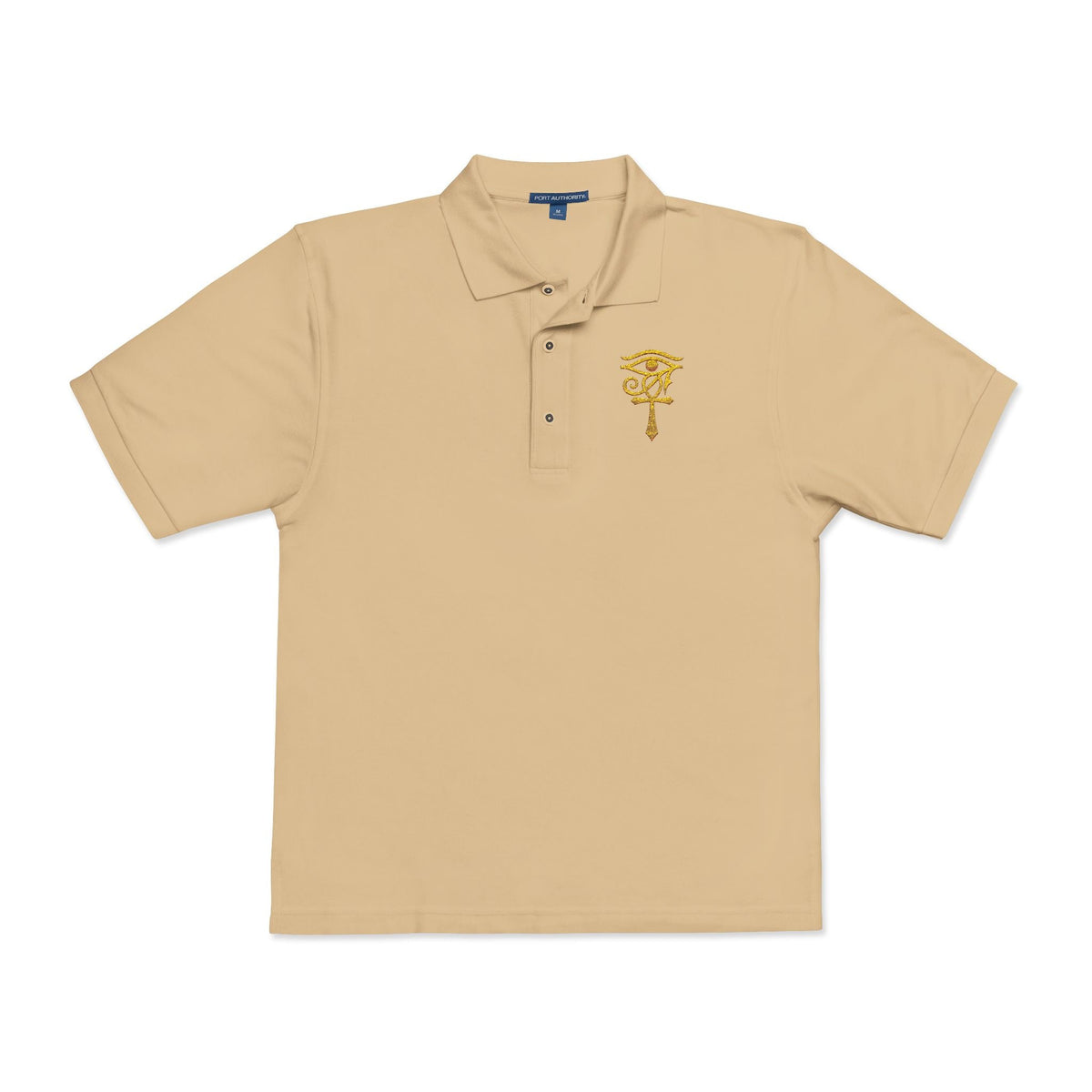 Unisex polo with gold Eye of Horus and ankh embroidery