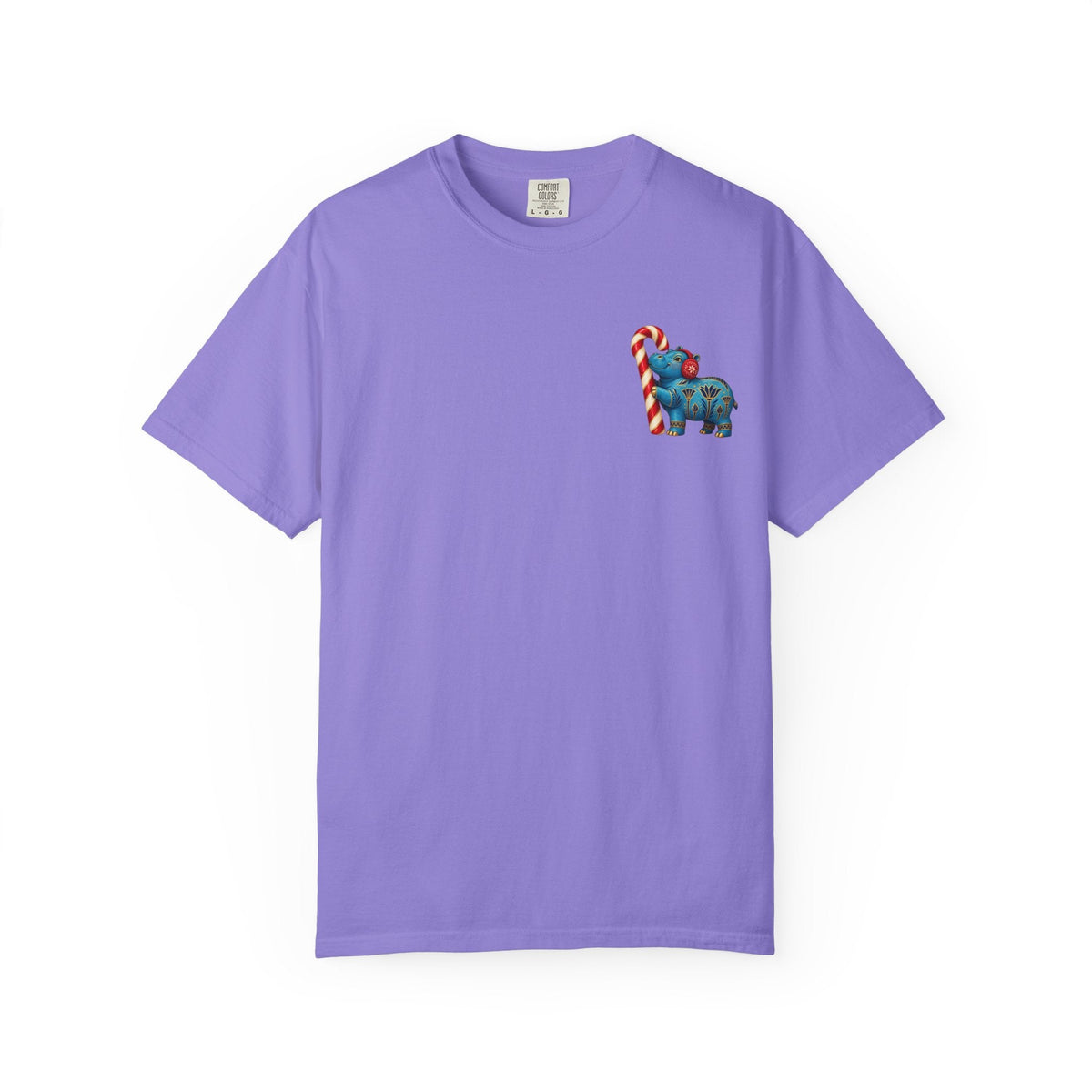 Blue Egyptian Hippo Christmas T-Shirt — Candy Cane Holiday Printify