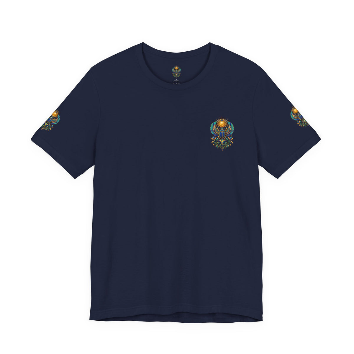 Scarabs & Sun Egyptian Scarab T-Shirt — Golden Sunback Graphic Tee Printify