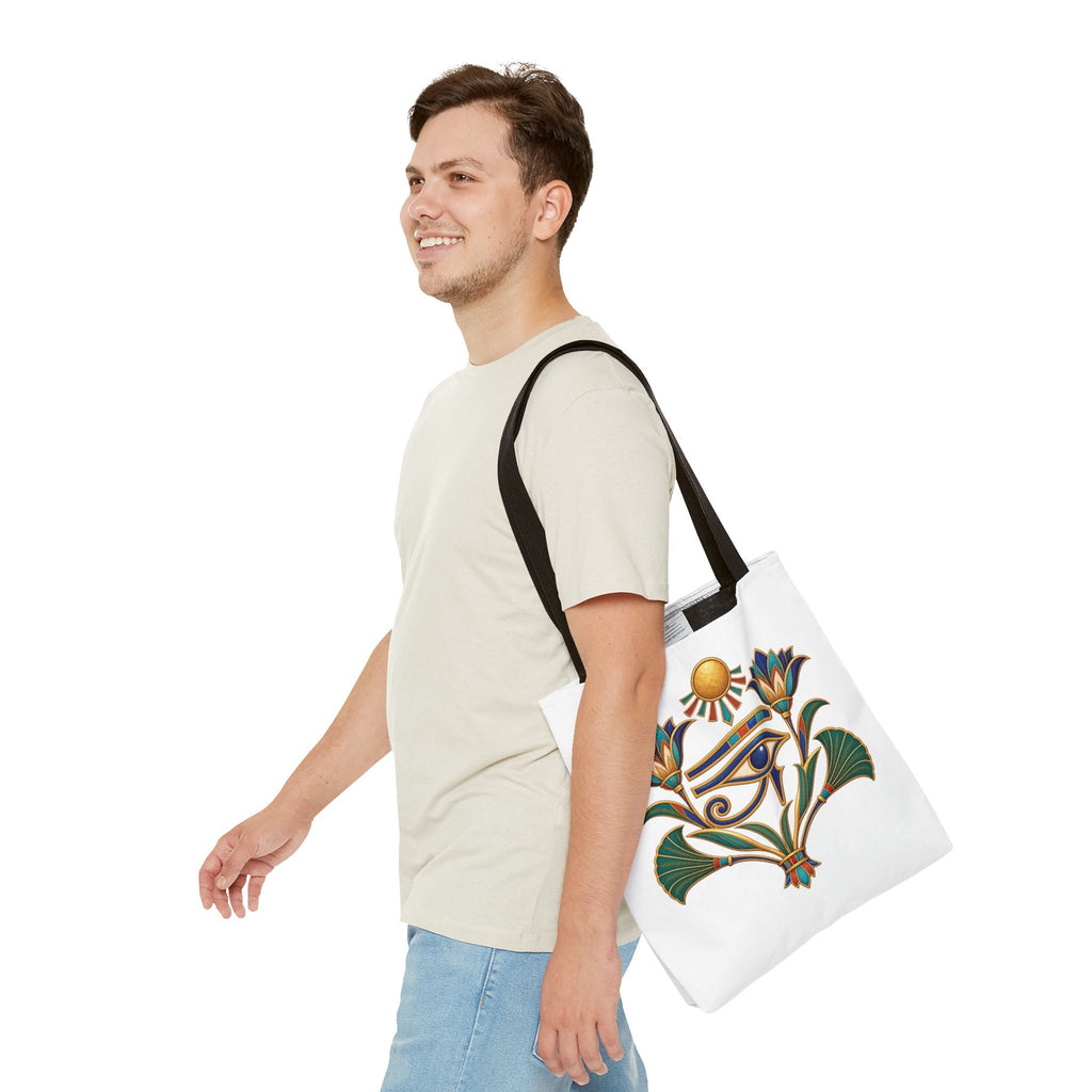 Eye of Horus and lotus Egyptian heritage all-over print tote bag