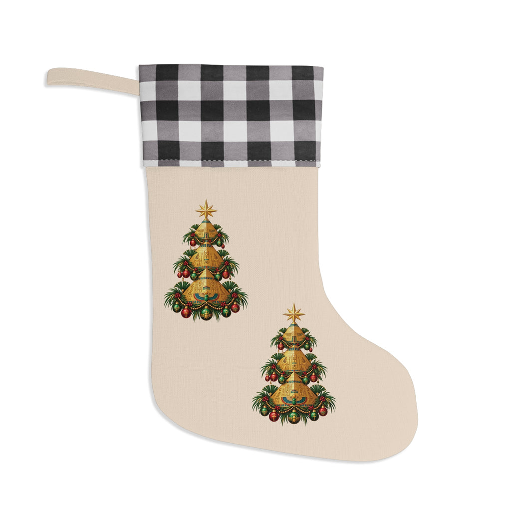 Vintage Christmas Tree Christmas Stocking, Red Buffalo Plaid Cuff Printify