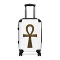 Hard-shell polycarbonate suitcase with adjustable handle, 360-degree swivel wheels, built-in lock, and removable inner lining.