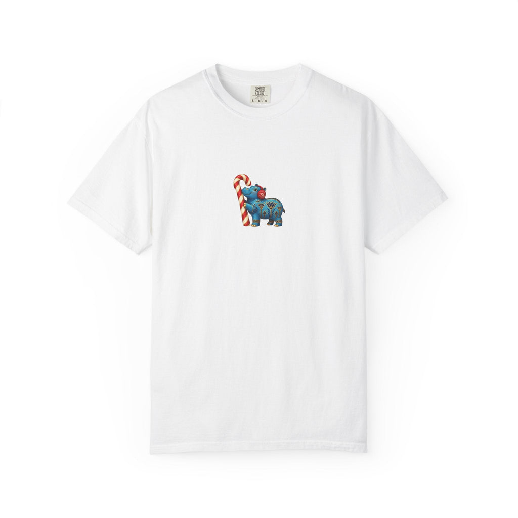 Blue Egyptian Hippo Christmas T-Shirt — Candy Cane Holiday Printify