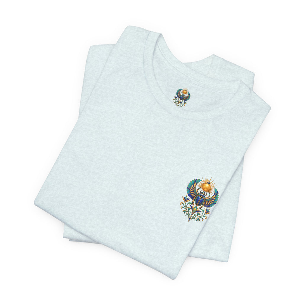 Scarabs & Sun Egyptian Scarab T-Shirt — Golden Sunback Graphic Tee Printify