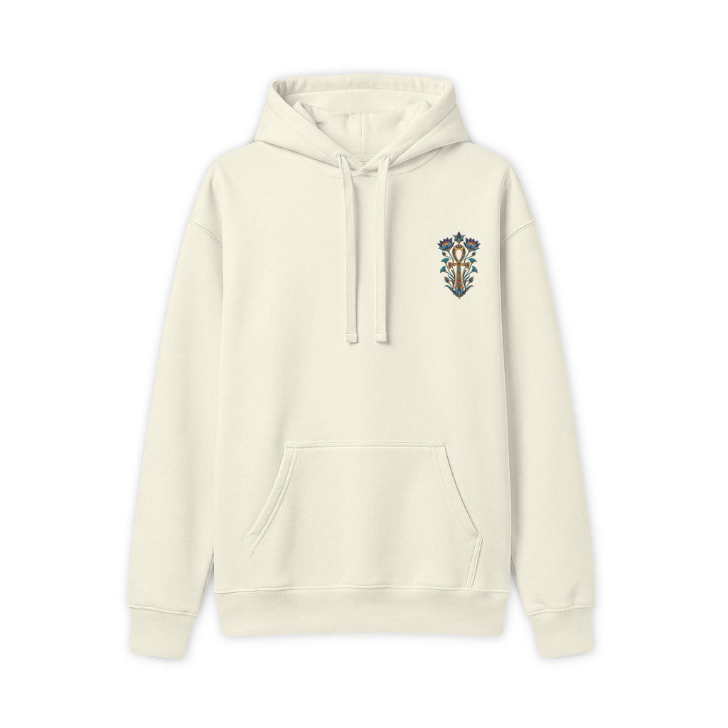 Hoodie with colorful Egyptian lotus and ankh chest artwork