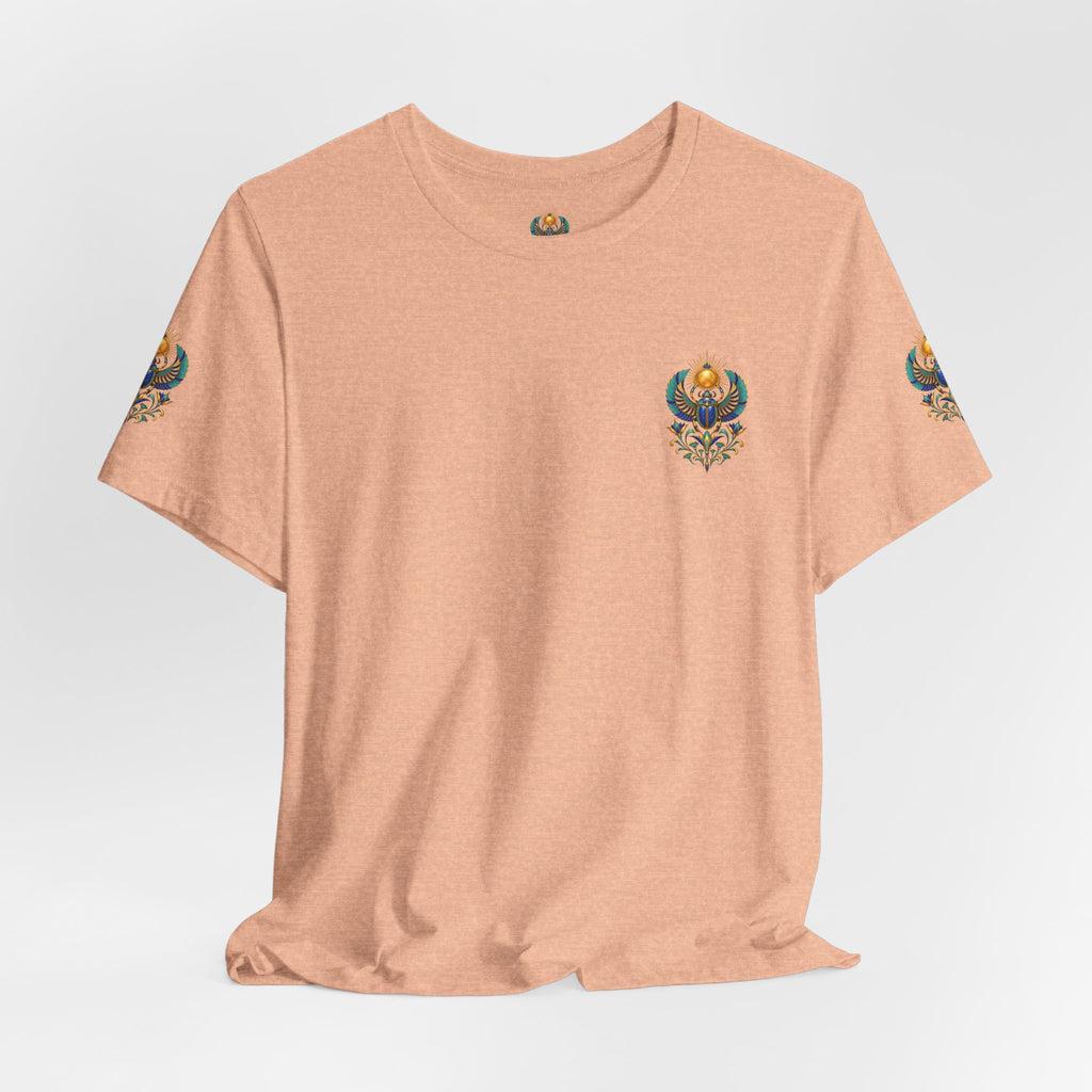 Scarabs & Sun Egyptian Scarab T-Shirt — Golden Sunback Graphic Tee Printify