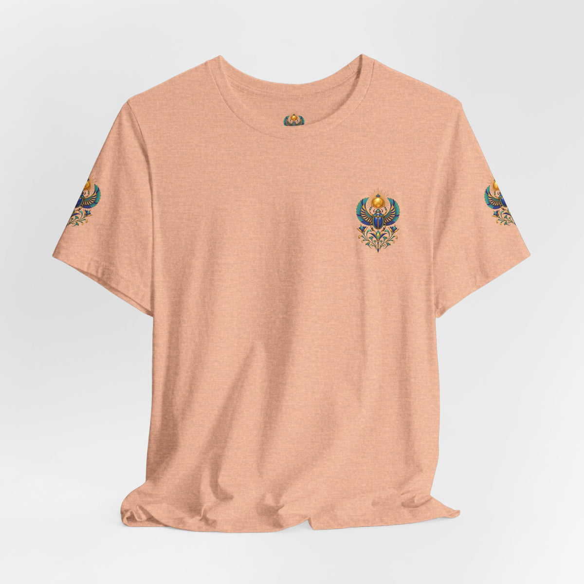 Scarabs & Sun Egyptian Scarab T-Shirt — Golden Sunback Graphic Tee Printify