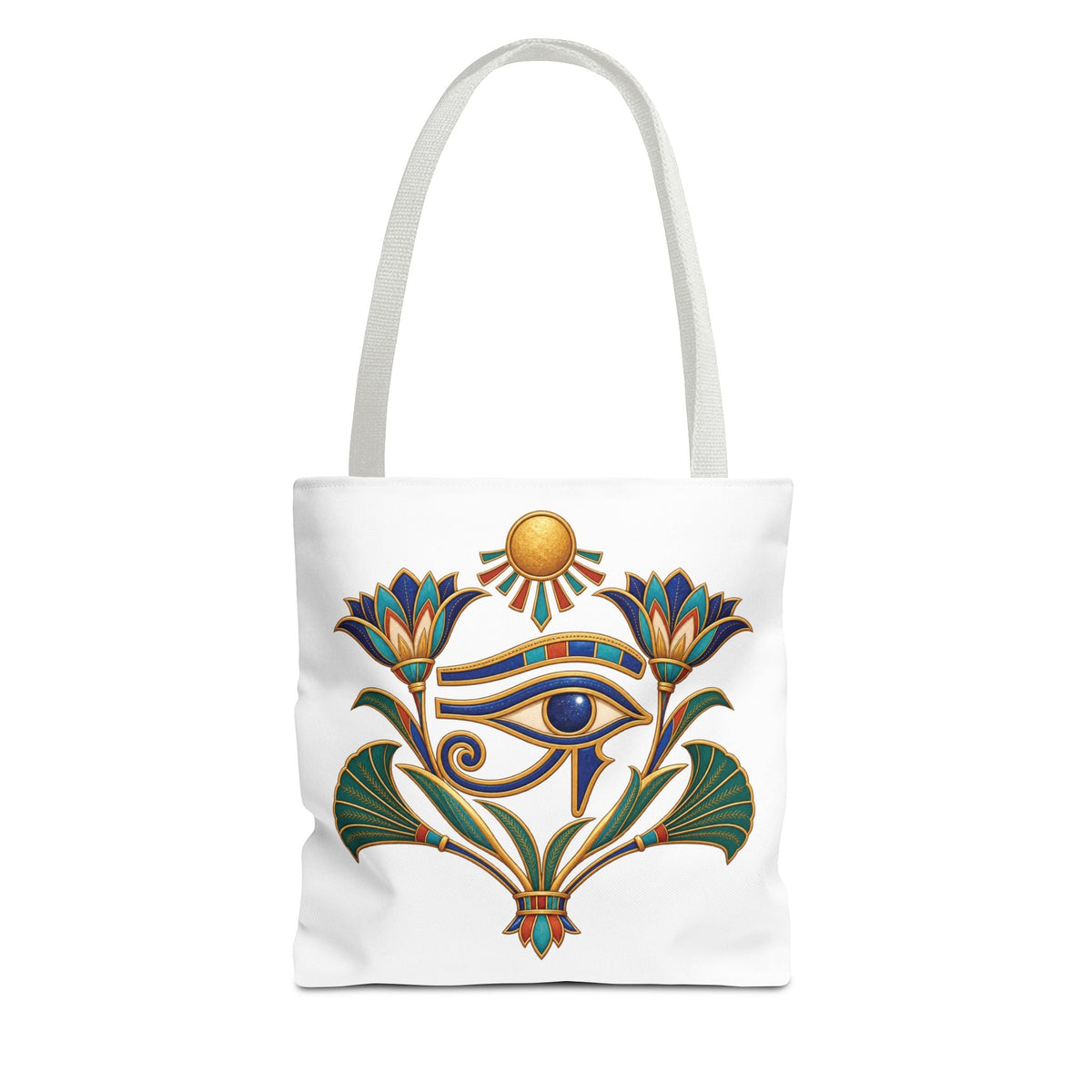 Eye of Horus and lotus Egyptian heritage all-over print tote bag