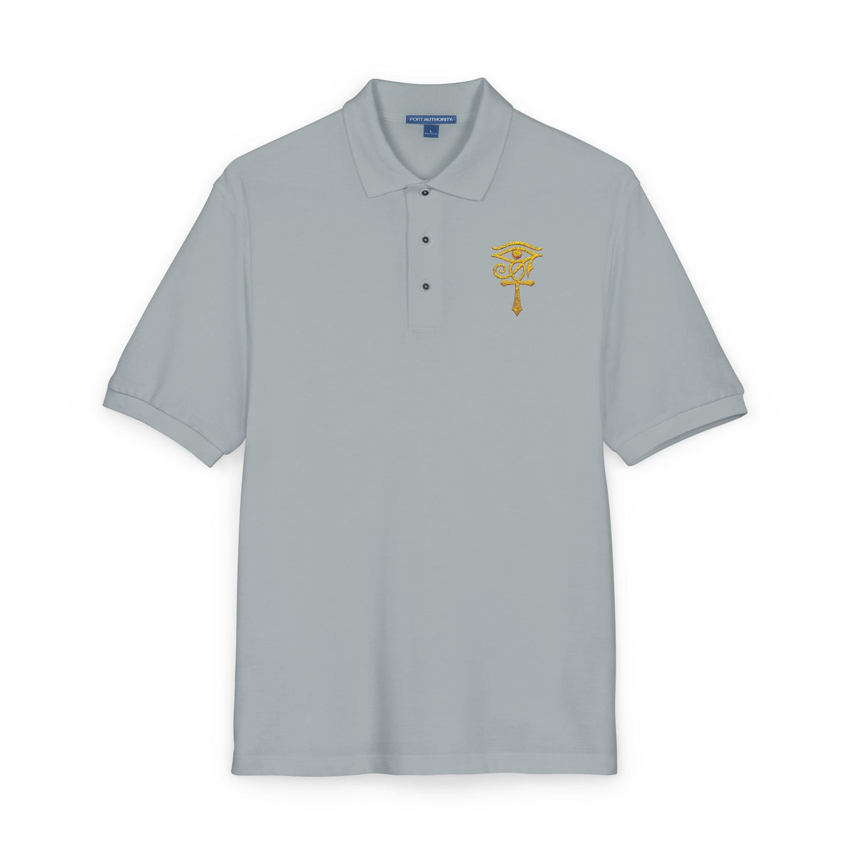 Unisex polo with gold Eye of Horus and ankh embroidery