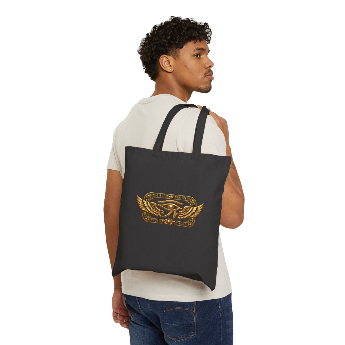 Cotton canvas tote with gold Eye of Horus artwork