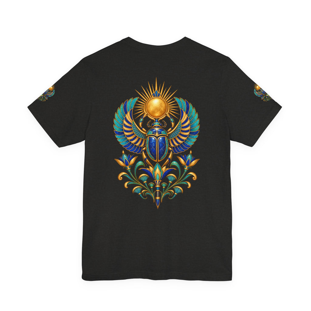 Scarabs & Sun Egyptian Scarab T-Shirt — Golden Sunback Graphic Tee Printify