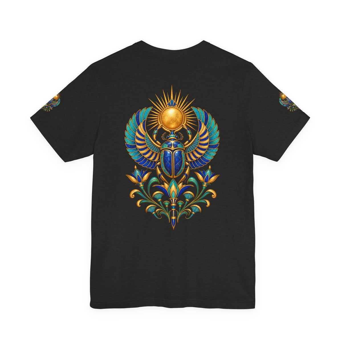 Scarabs & Sun Egyptian Scarab T-Shirt — Golden Sunback Graphic Tee Printify