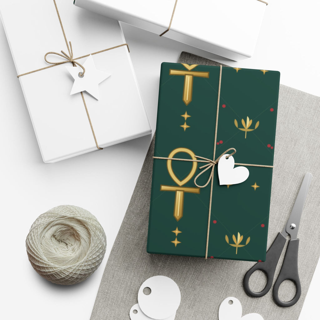 Golden Ankh Christmas Wrapping Paper | Egyptian Heritage Gift Wrap Printify