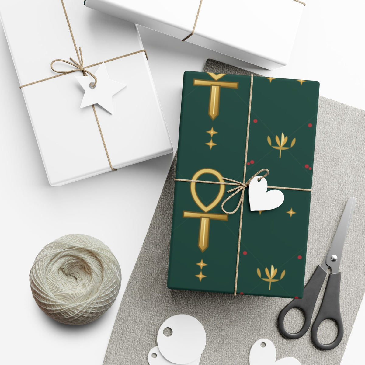 Golden Ankh Christmas Wrapping Paper | Egyptian Heritage Gift Wrap Printify