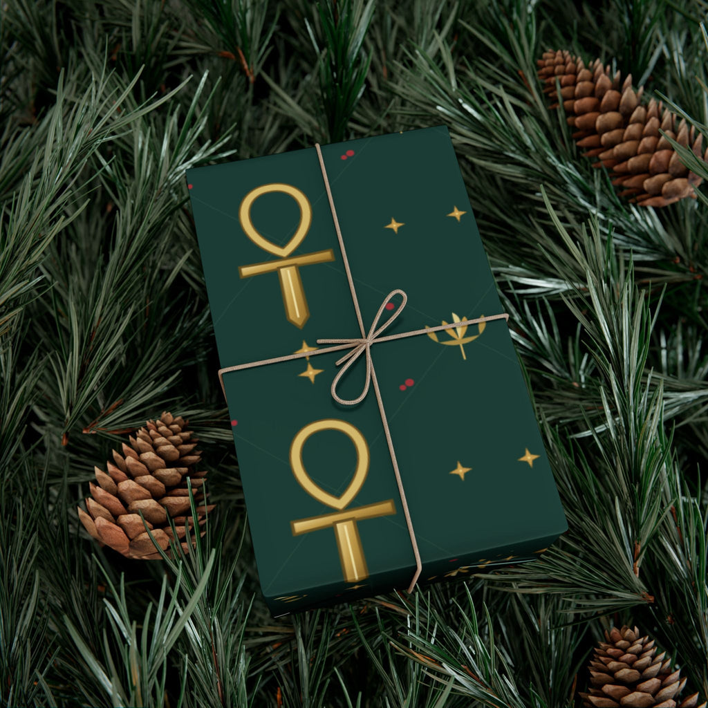 Golden Ankh Christmas Wrapping Paper | Egyptian Heritage Gift Wrap Printify
