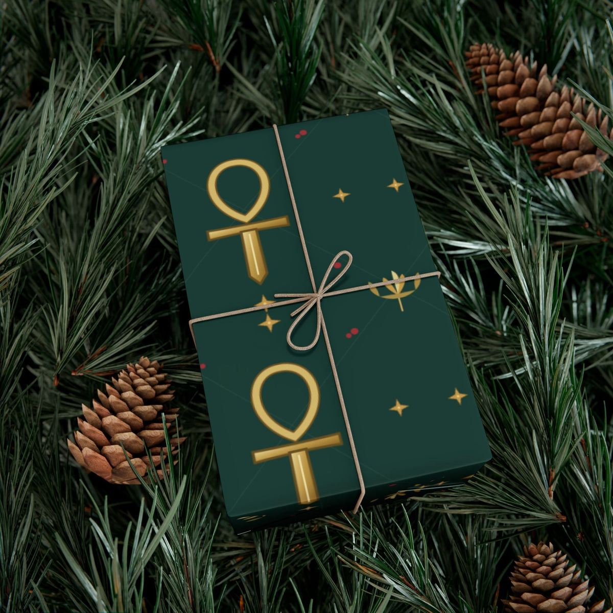 Golden Ankh Christmas Wrapping Paper | Egyptian Heritage Gift Wrap Printify