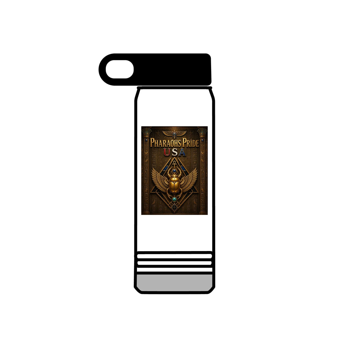 Pharaohs Pride USA 20 oz stainless steel water bottle with Egyptian pyramids and temple design