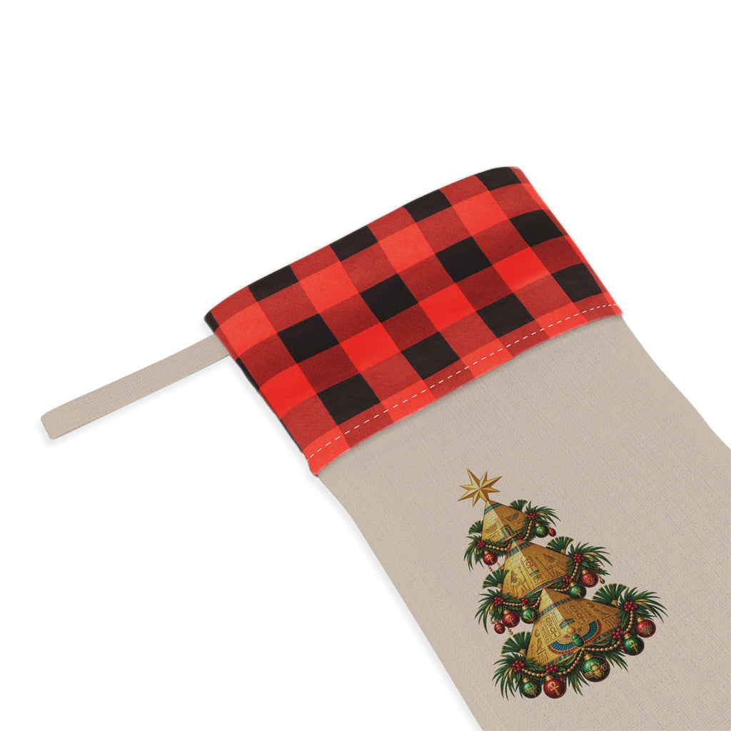 Vintage Christmas Tree Christmas Stocking, Red Buffalo Plaid Cuff Printify