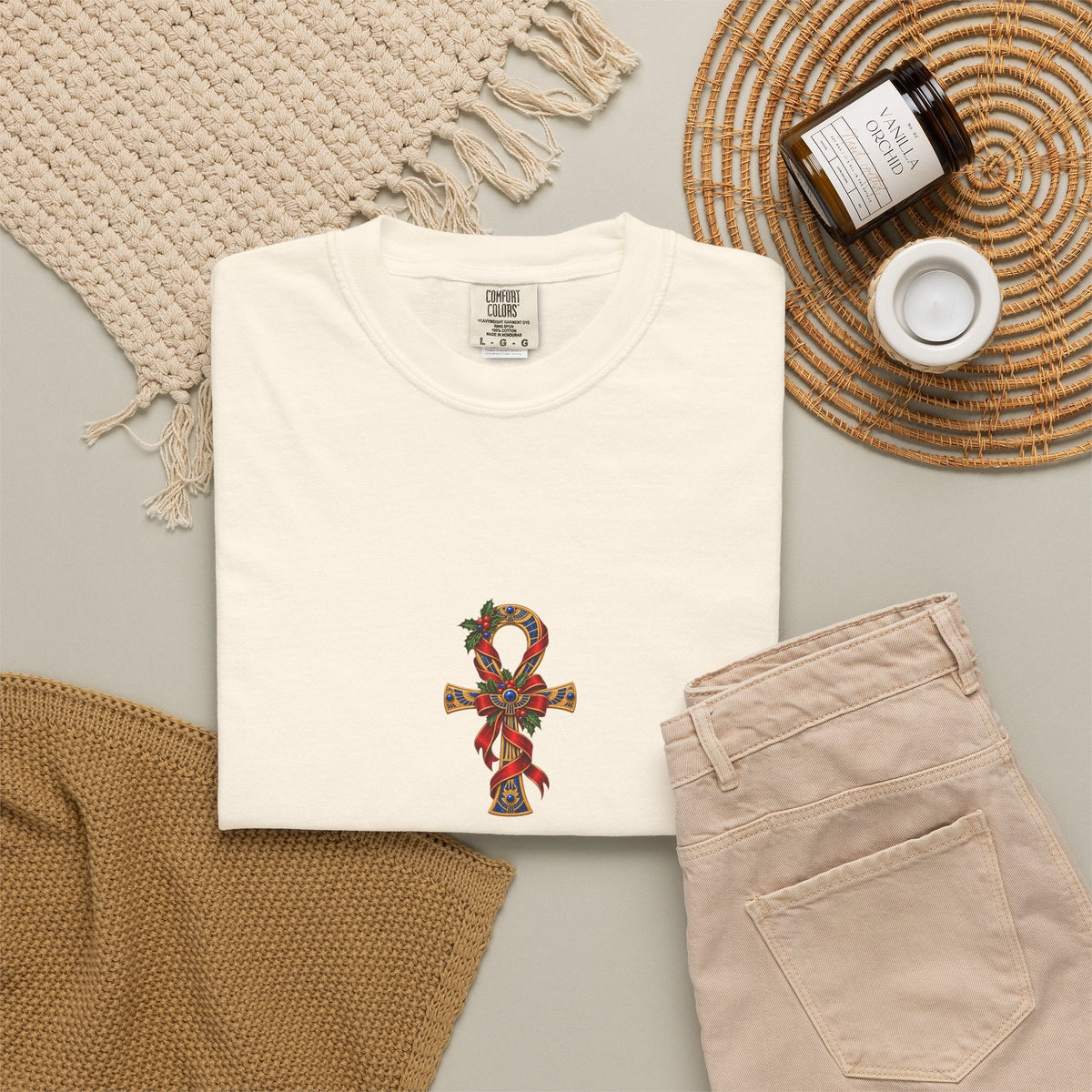 Egyptian Ankh Christmas Ribbon T-Shirt Printify