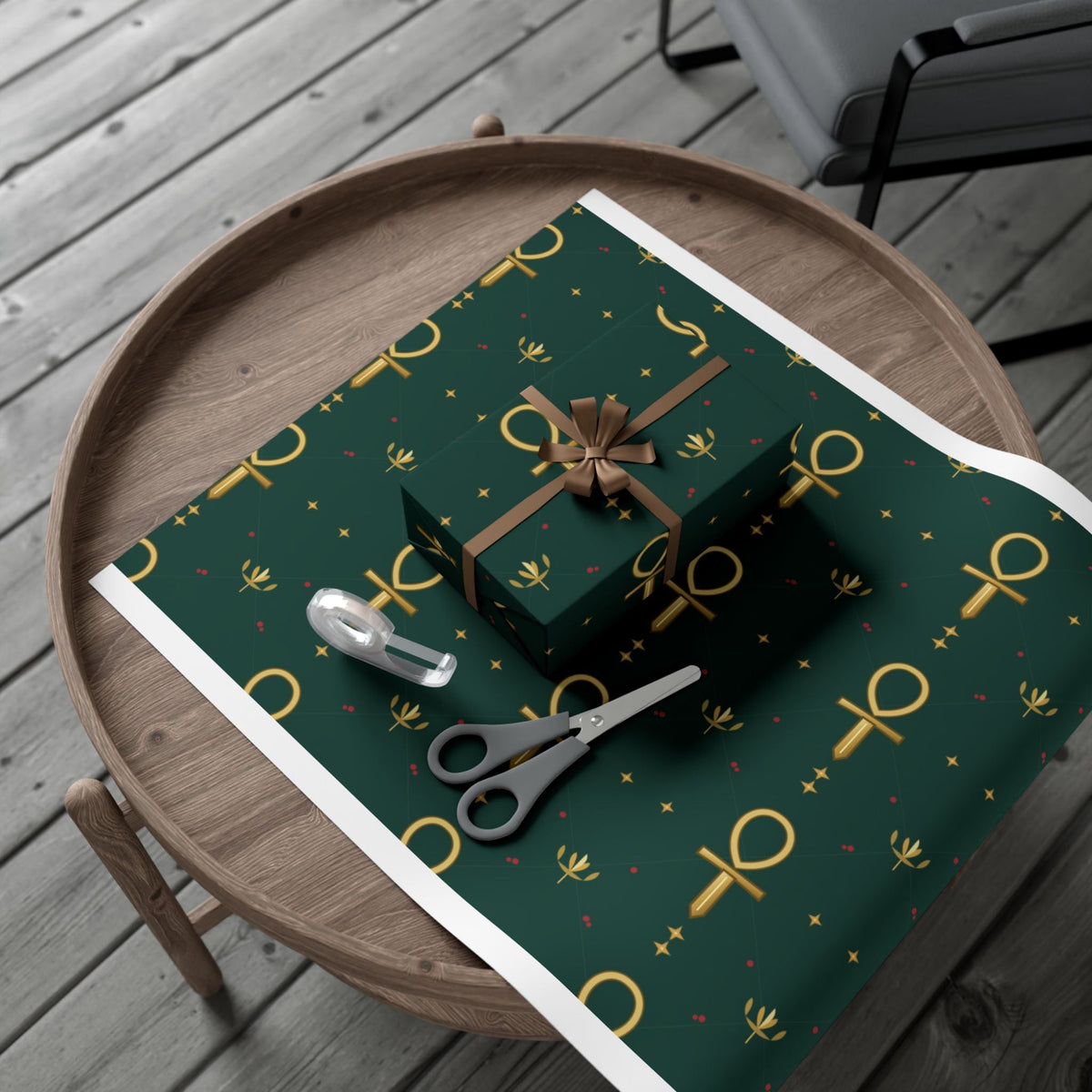 Golden Ankh Christmas Wrapping Paper | Egyptian Heritage Gift Wrap Printify