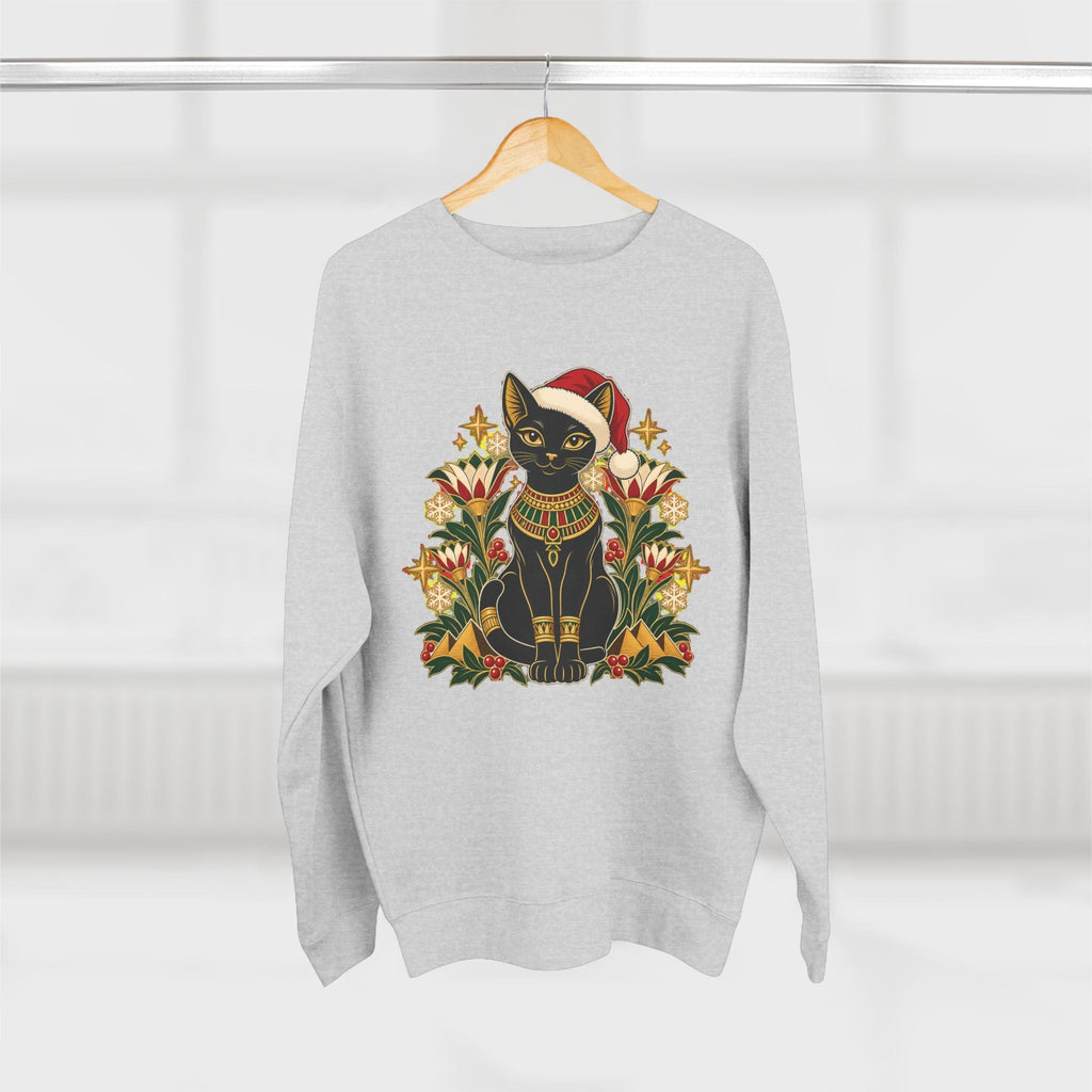 Christmas Black Cat Crewneck Sweatshirt – Festive Egyptian Cat Holiday Pullover Printify