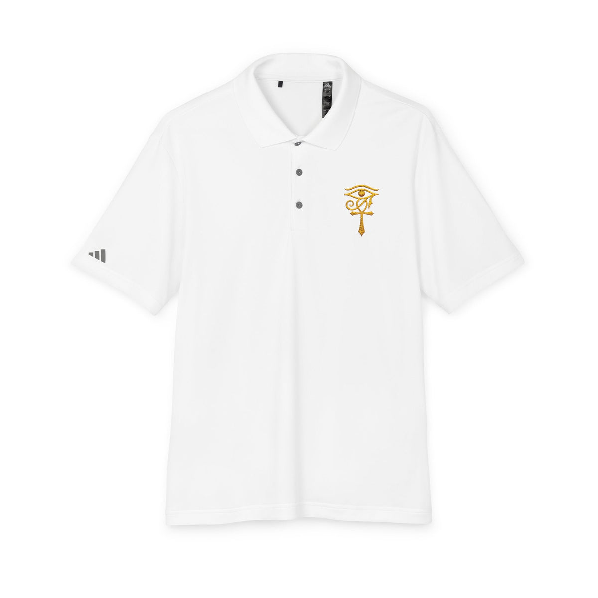 Eye of Horus embroidery on a performance polo shirt