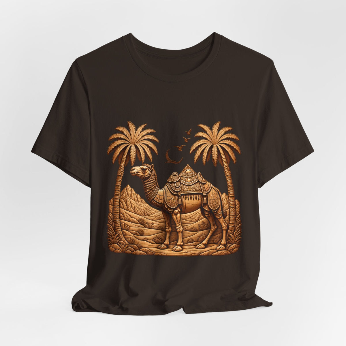 Camel Oasis T-Shirt — Egyptian Desert Palm Graphic Tee Printify