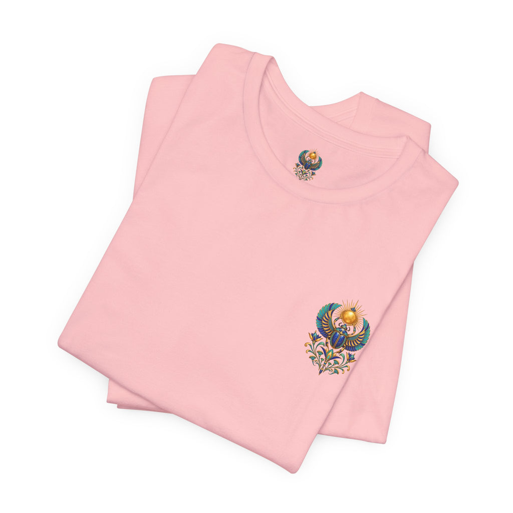 Scarabs & Sun Egyptian Scarab T-Shirt — Golden Sunback Graphic Tee Printify
