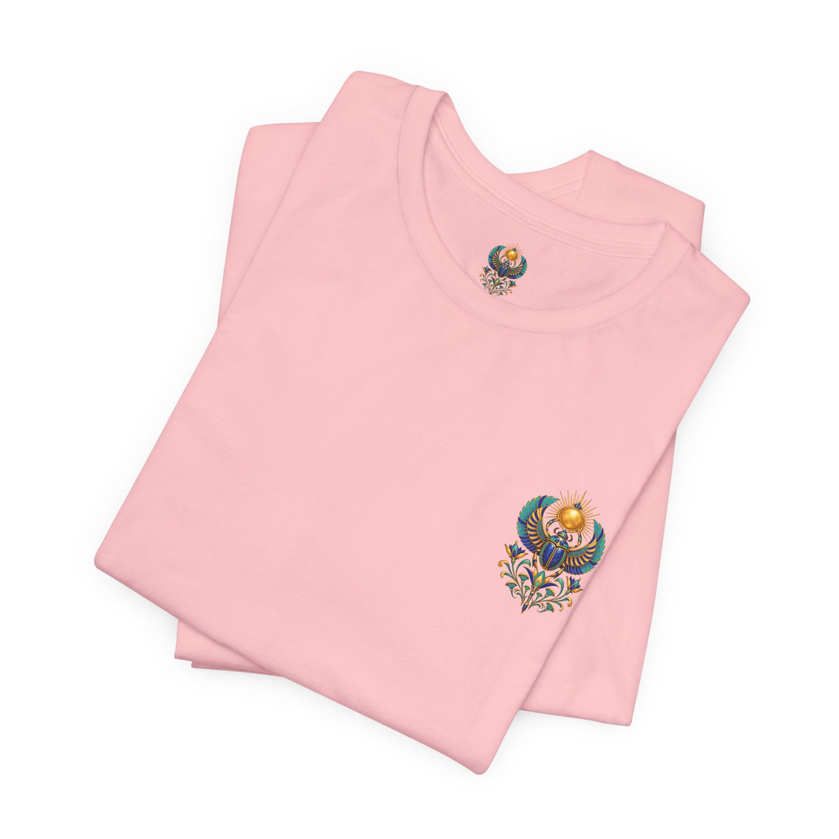 Scarabs & Sun Egyptian Scarab T-Shirt — Golden Sunback Graphic Tee Printify