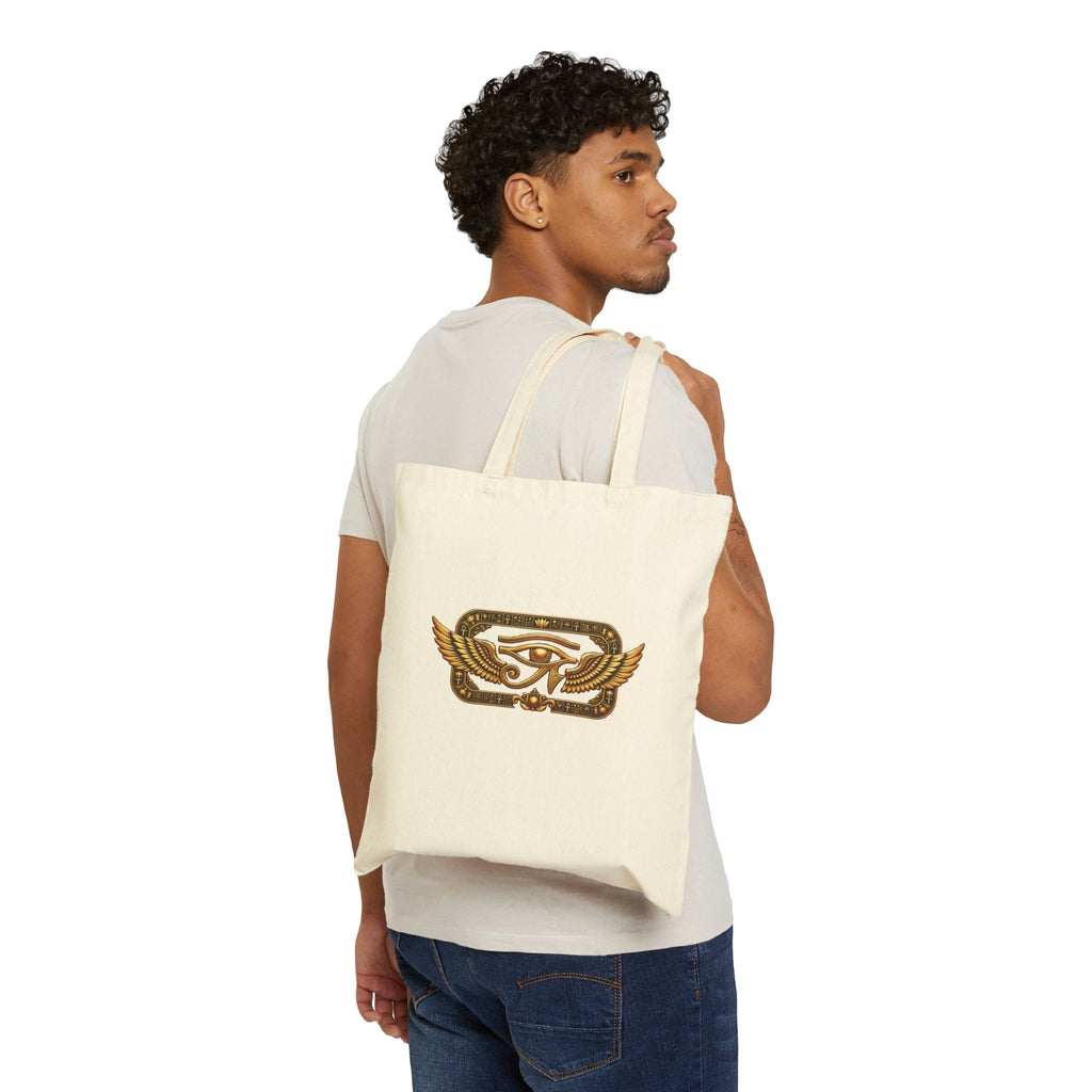 Cotton canvas tote with gold Eye of Horus artwork