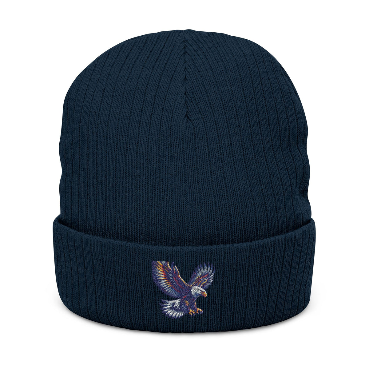 Ribbed knit beanie with embroidered eagle