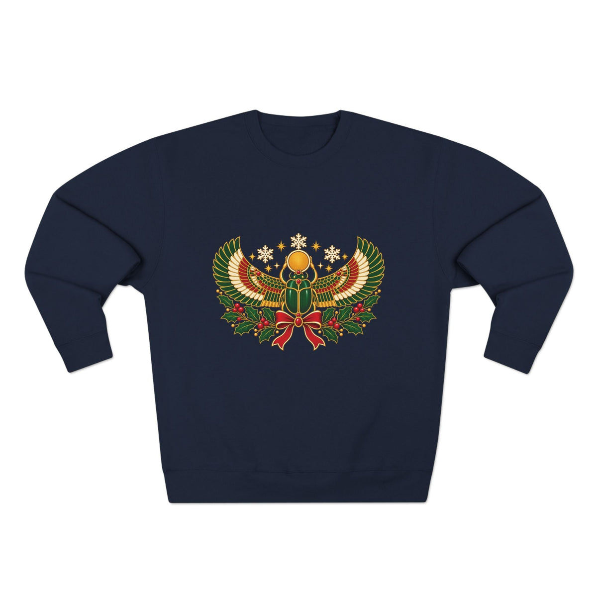 Egyptian Scarab Holiday Sweatshirt — Festive Scarab & Wreath Crewneck Printify