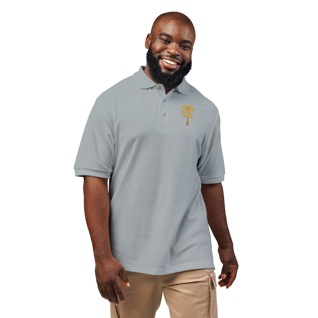 Unisex polo with gold Eye of Horus and ankh embroidery