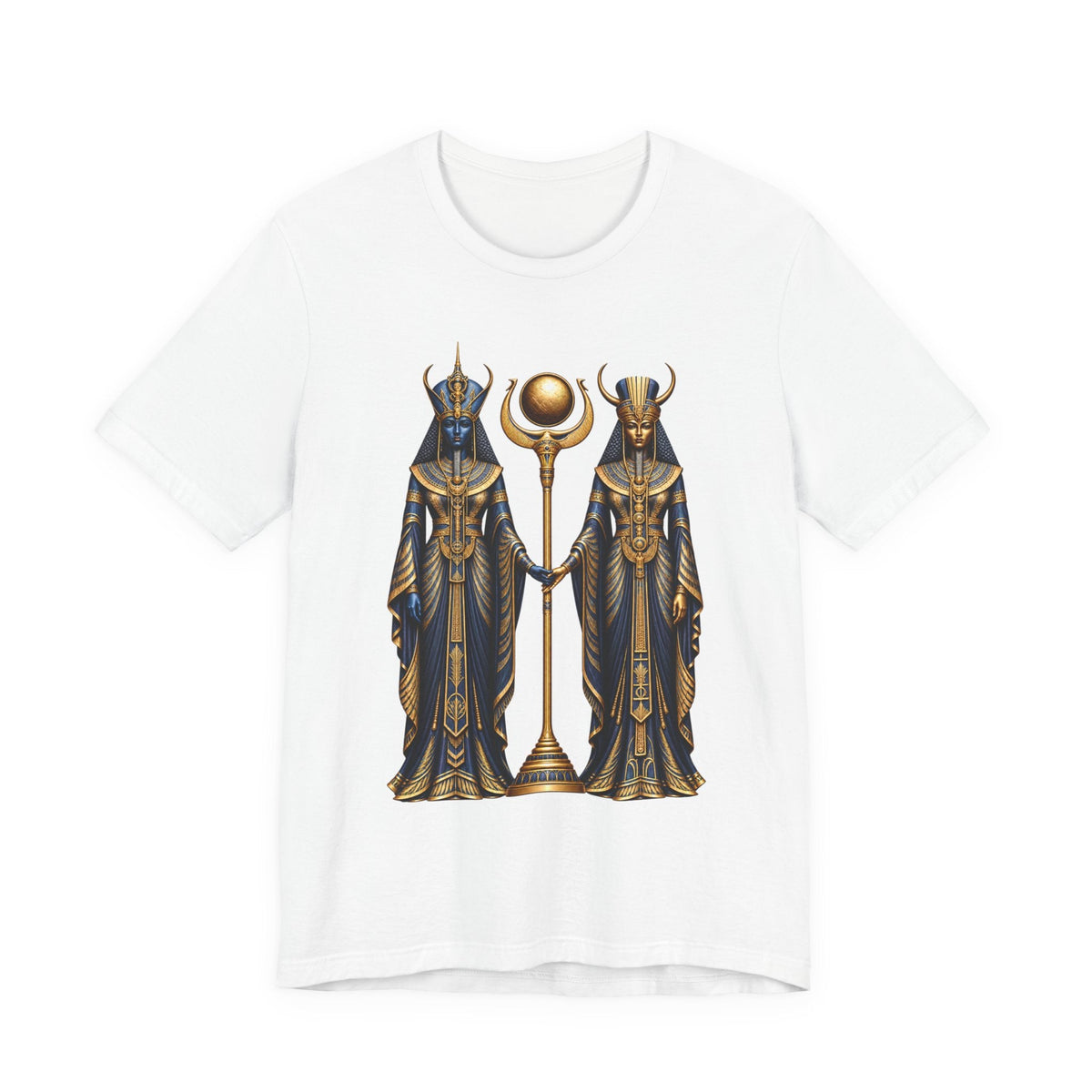 Egyptian Goddess Duo T-Shirt — Ankh & Sun Staff Graphic Tee Printify