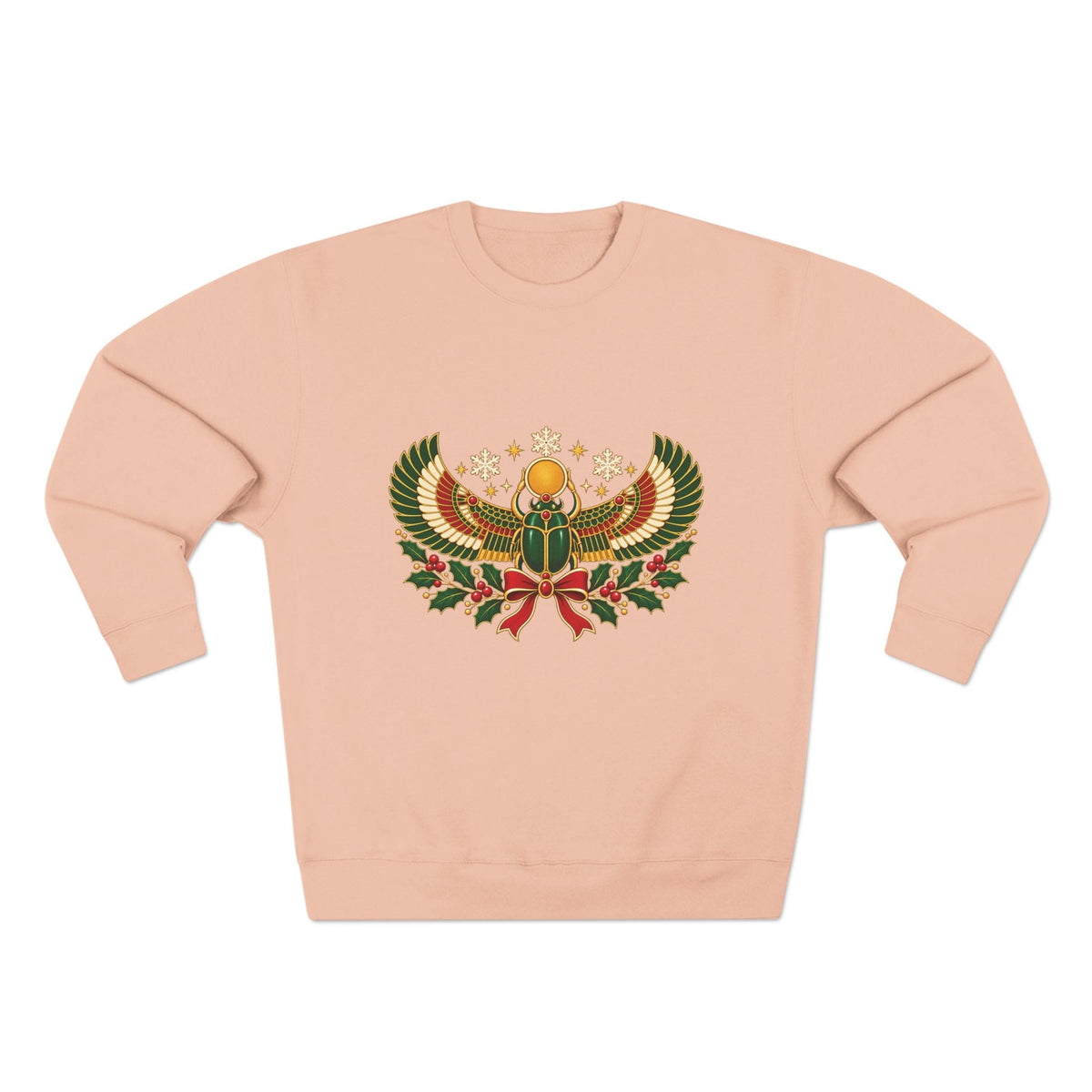 Egyptian Scarab Holiday Sweatshirt — Festive Scarab & Wreath Crewneck Printify