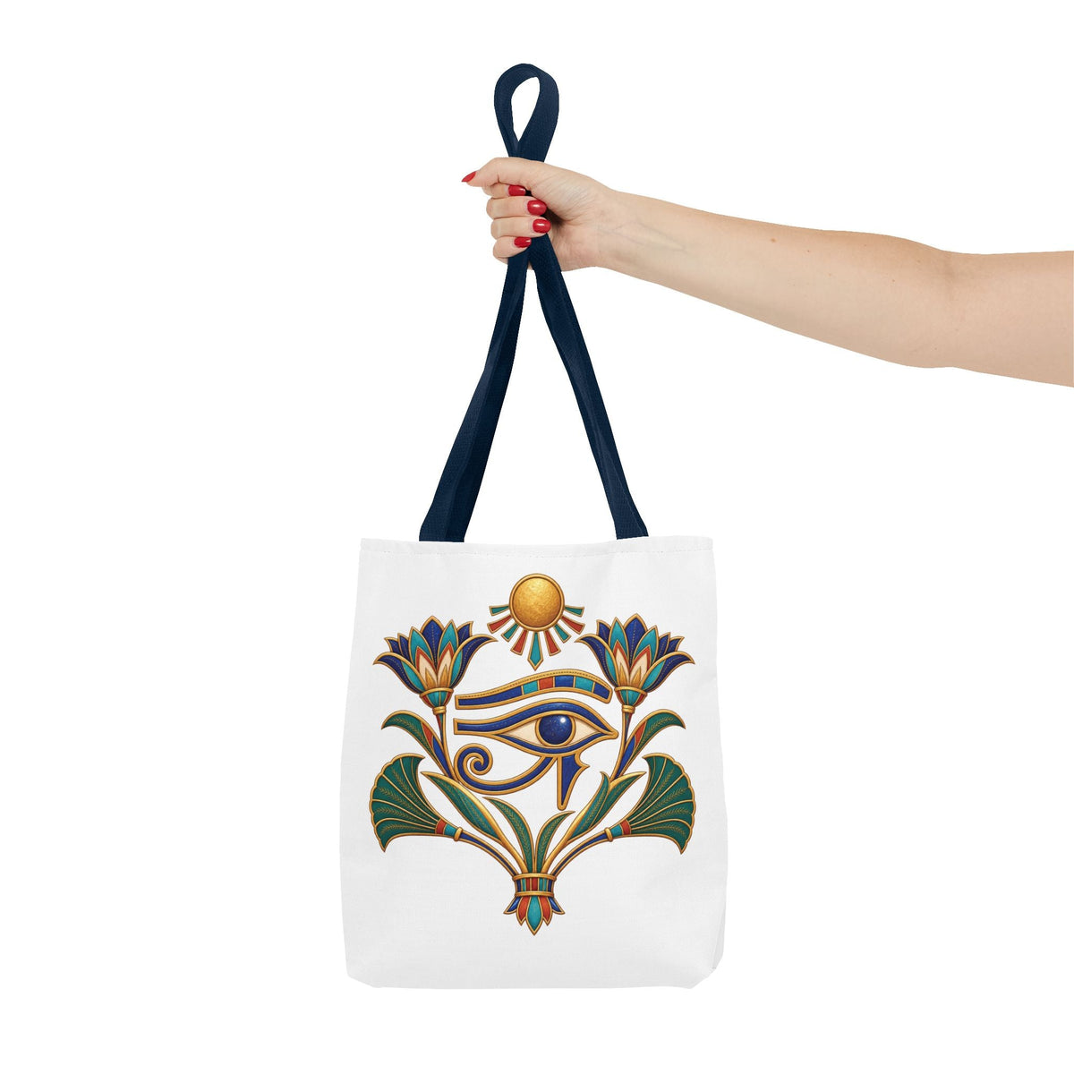 Eye of Horus and lotus Egyptian heritage all-over print tote bag
