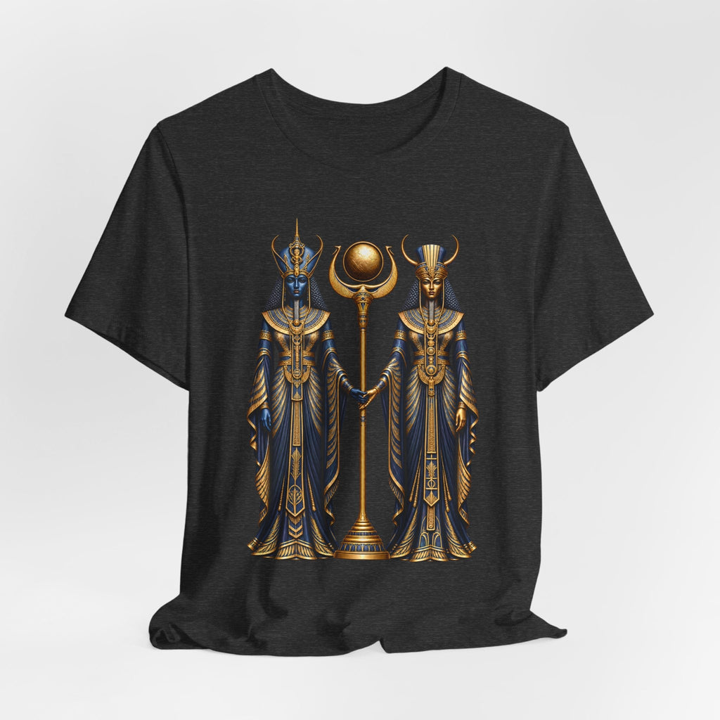 Egyptian Goddess Duo T-Shirt — Ankh & Sun Staff Graphic Tee Printify