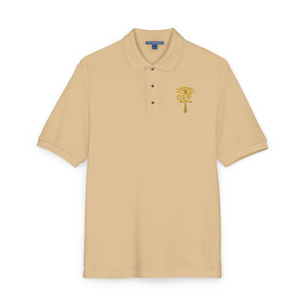 Unisex polo with gold Eye of Horus and ankh embroidery