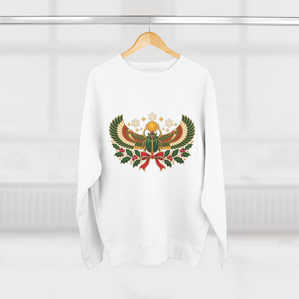 Egyptian Scarab Holiday Sweatshirt — Festive Scarab & Wreath Crewneck Printify