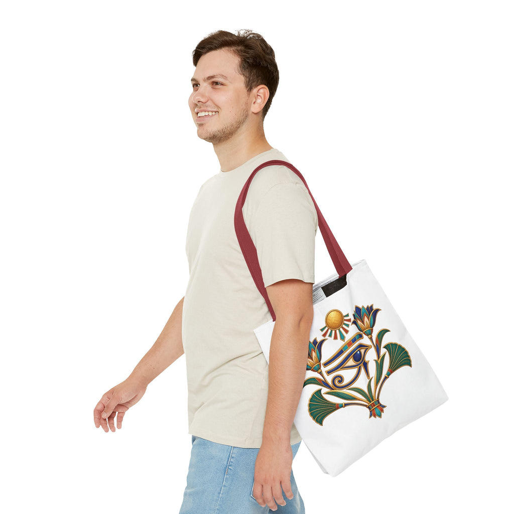 Eye of Horus and lotus Egyptian heritage all-over print tote bag